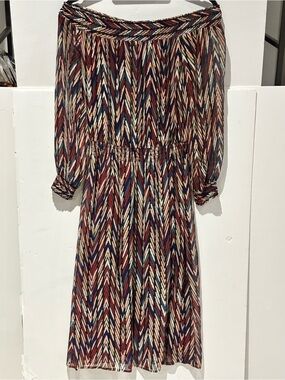 Ella Moss Multicolor Striped Abstract Top in Red, Blue, Cream